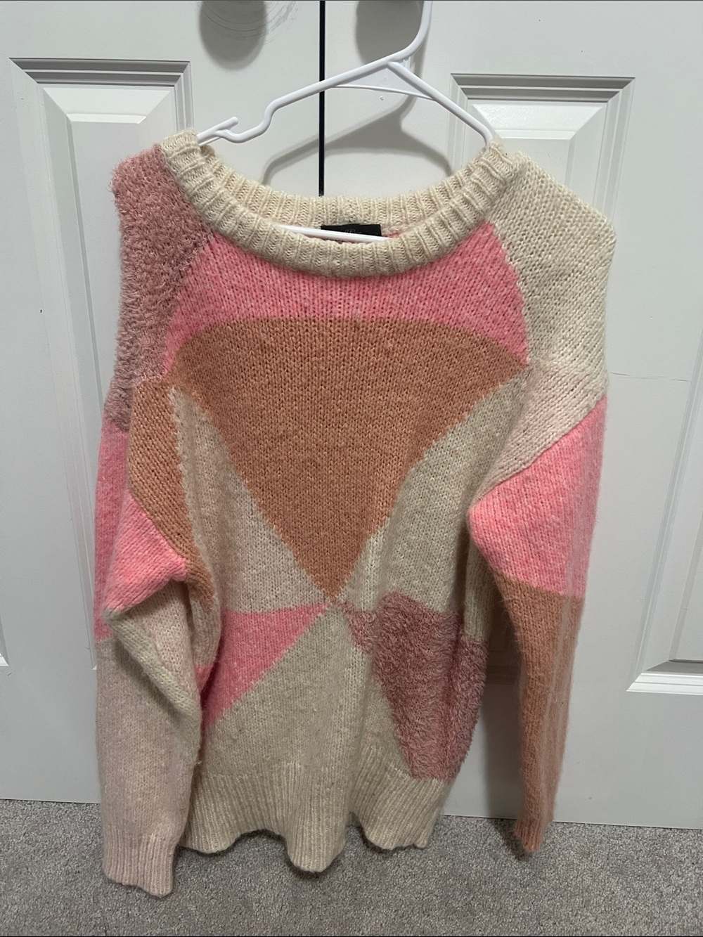 J. Crew Pink, Cream & Tan Colorblock Crewneck Sweater